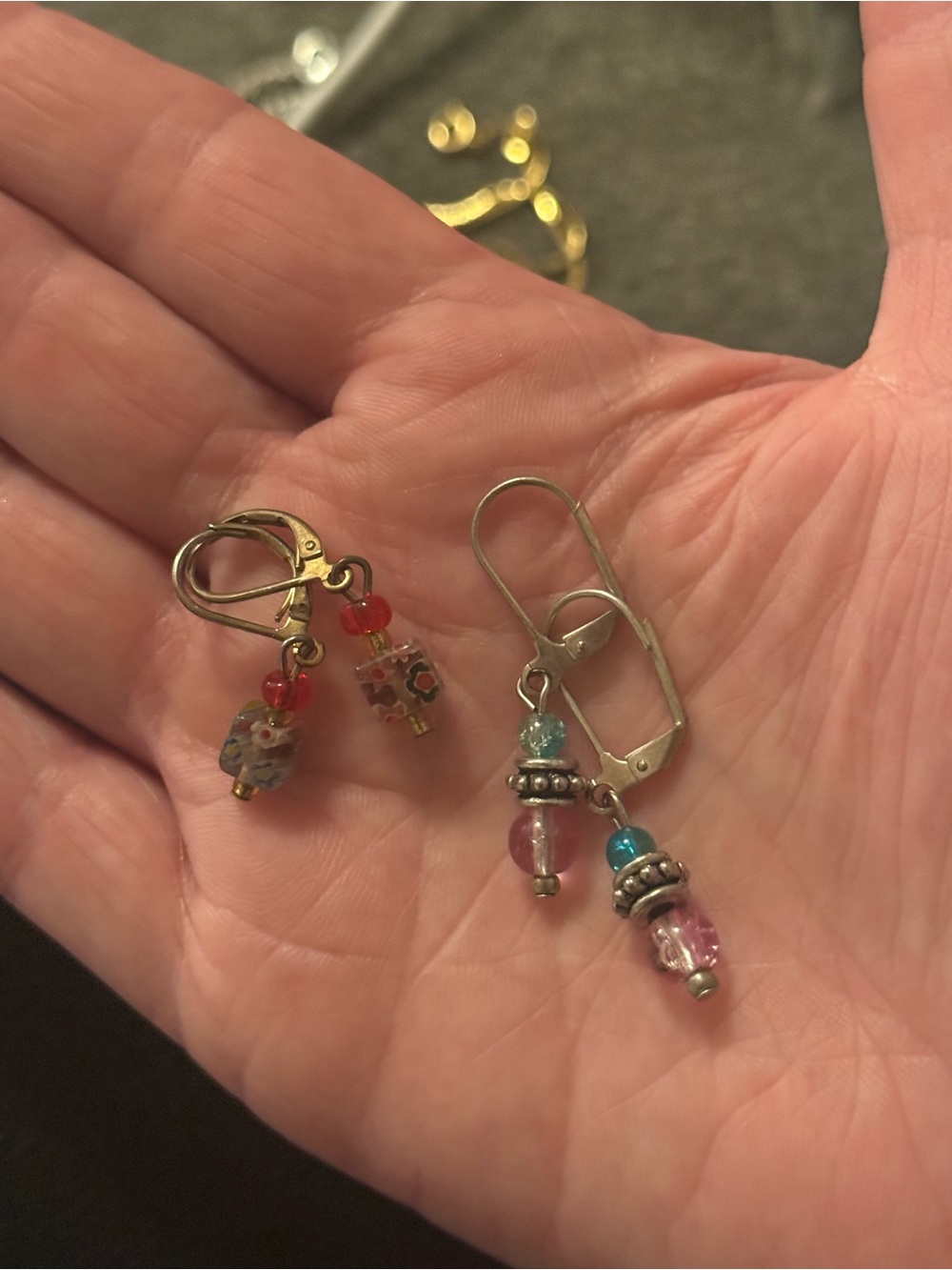 Source Unknown Pink and Teal Bead Drop Earrings with Silver-Tone Accents - Picture 2 of 7